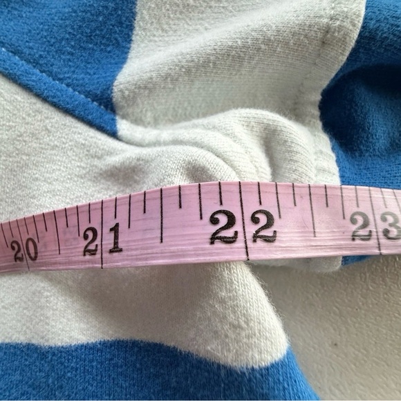 Maeve Anthropologie Blue White Striped Silver Snap Shoulder Sweatshirt Top Sz M - Picture 8 of 9